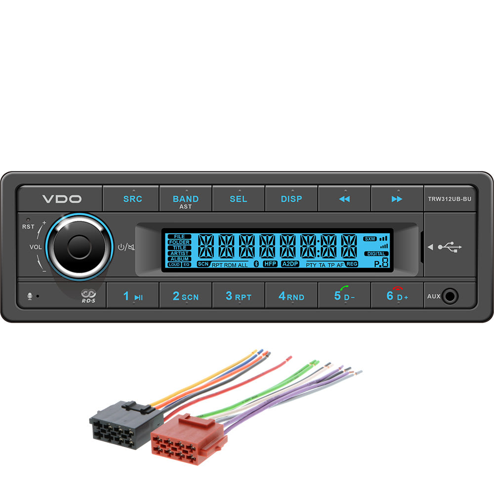 VDO 12V Radio w/FM RDS Tuner MP3/WMA/USB/Bluetooth - Blue Illumination - Includes Power Speaker Harness