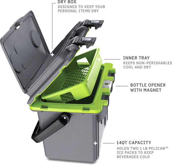 Pelican Coolers IM 14 Quart Dkgray/green W/dry Storage