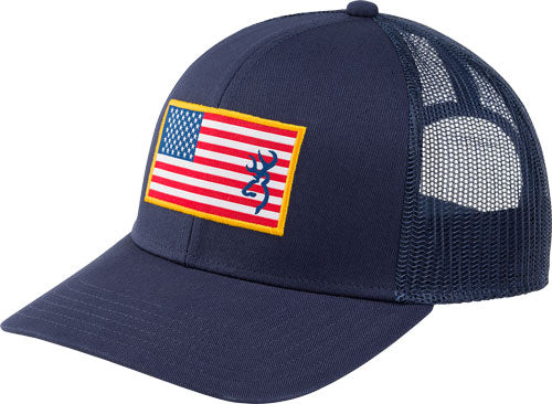 Browning CAP Glory Mesh Snap Back Amer Flag Patch Blue Osfm