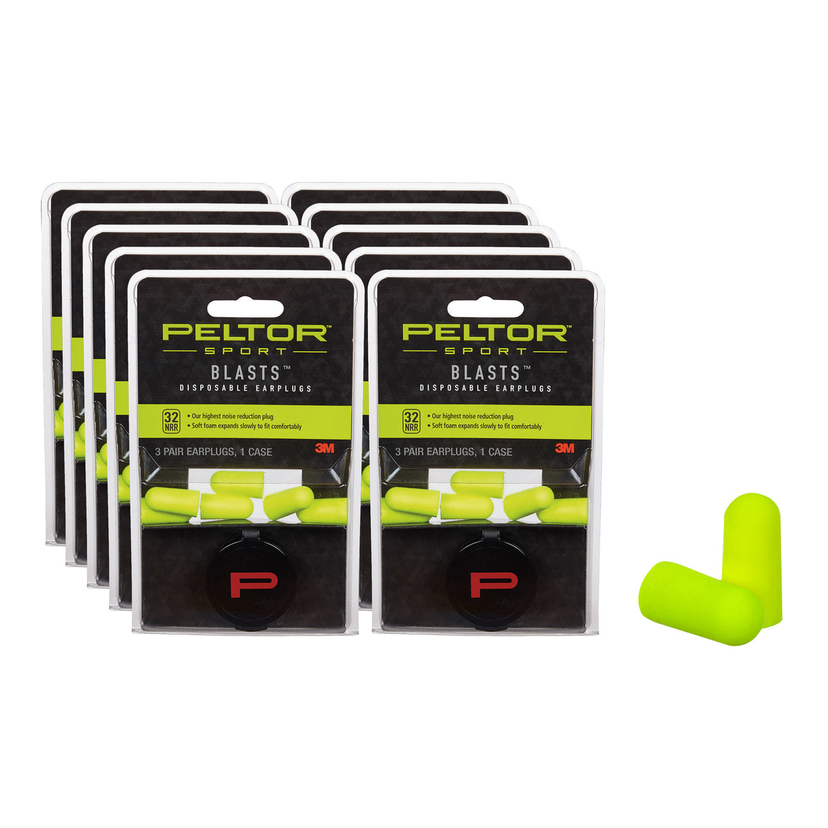3M/Peltor Sport Blasts, Foam Ear Plugs, Yellow, NRR 32 DB, 3 Pair