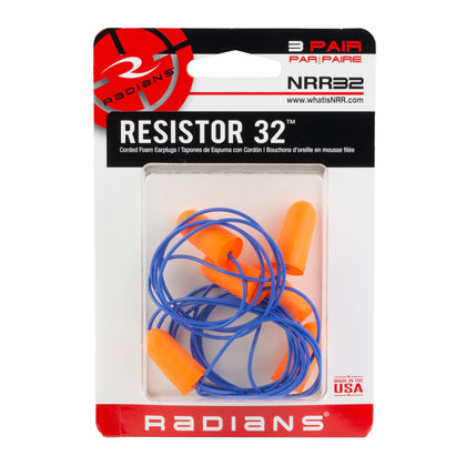 Corded Foam Earplugs 3 PR PK Orange