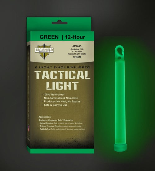 TAC Shield Tactical Light Stick 12 Hour 6" Green 10pk