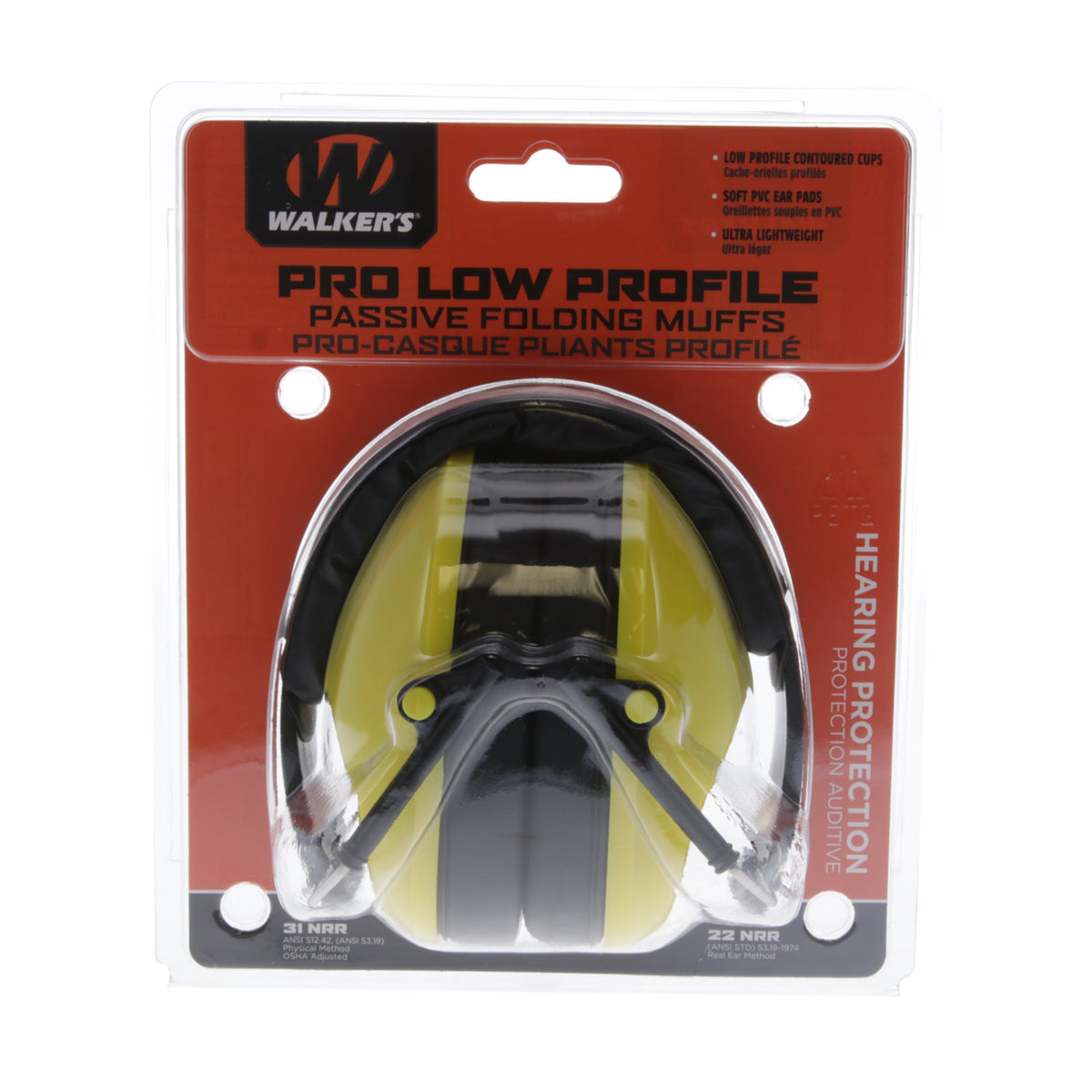 Walker's Low Profile Folding Muff, Earmuff, Folding Design, Yellow