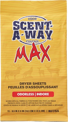 HS Dryer Sheets Scent-a-way MAX Odorless 6.5"x9" 15pk