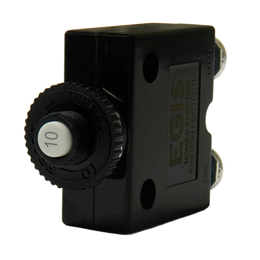 Egis 10A Push Button Panel Mount Circuit Breaker - Screw Terminals