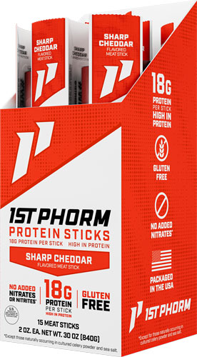 1ST Phorm Protein Beef Sticks Sharp Cheddar 15 Sticks