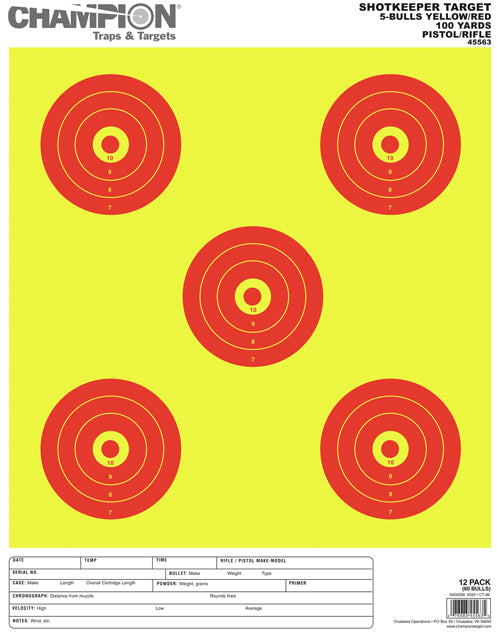 Champion Scorekeeper 5 Large Bullseye Trgts Yellow/red 12-p