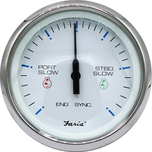 Faria 4" Chesapeake SS White Engine Synchronizer - Dual Gas & Var Ratio Alt Diesel