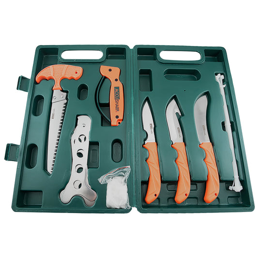 AccuSharp Game Processing Kit, Fixed Blade Kit, Orange Handles, Steel Blades, 9-Piece Kit
