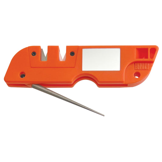 AccuSharp Outdoor Survival Tool, Orange, Multi-Tool, Tungsten Carbide Blades, (2)-Sharpening Slots, SOS Mirror, Compass, Fire-Starter, Emergency Whistle