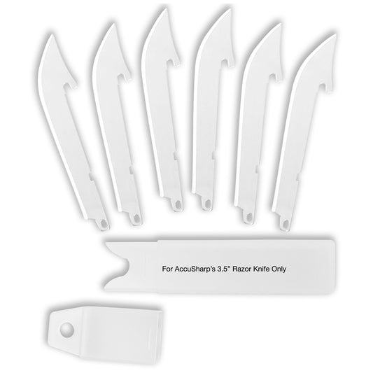 AccuSharp Razor Knife Replacement Blades, (6)-3.5" Stainless Steel Blades, Fits Replaceable Blade Razor Knife, Blue Blade Storage Case