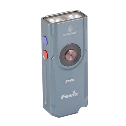 FENIX E06R, Flashlight, White/UV LED with Red Laser, 700 Lumens, 2.72" Long, Anodized Finish, Gray, Built-in 750mAh Battery, Includes USB Type-C Charging Cable
