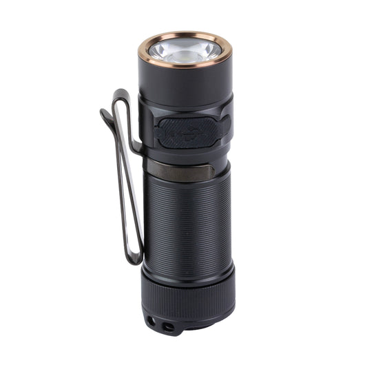 FENIX E18R V2, Flashlight, White LED, 1,200 Lumens, 2.64" Long, Anodized Finish, Black, Includes Rechargeable 16340 and USB Type-C Charging Cable
