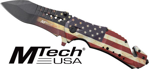 MC Mtech 3.75" Drop Point Folder W/cutter US Flag/ss