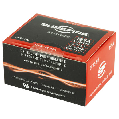 Surefire Battery, CR123A Lithium,12 Pack, Red
