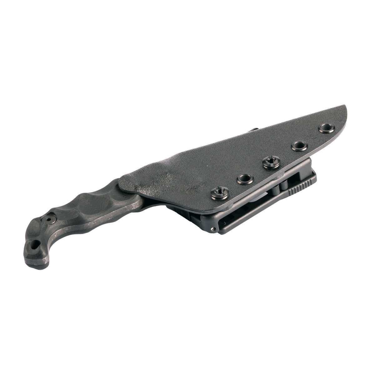 Stroup Knives BRAVO 5, Fixed Blade Knife, 3.5" Clip Point Blade, 1095 High Carbon Steel, 7.75" Overall Length, Acid Etched Finish, Black, G10 Handle, Includes Sheath