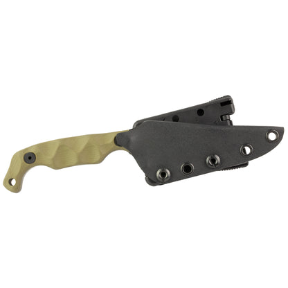 Stroup Knives Bravo 5, Fixed Blade Knife, 3.5" Wharncliffe Blade, 7.75" Overall Length, 1095 High Carbon Blade Steel, Plain Edge, Acid Etched Finish, Black, Olive Drab Green G10 Handle, Includes Kydex
