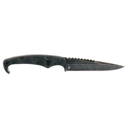 Stroup Knives MK2, Fixed Blade Knife, 4" Clip Point Blade, 1095 High Carbon Steel, 8" Overall Length, Acid Etched Finish, Black, G10 Handle, Includes Sheath