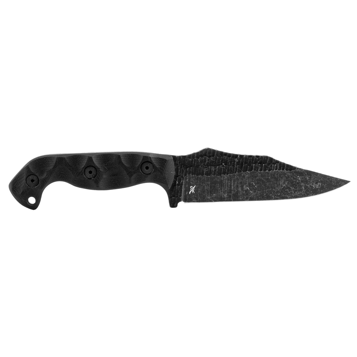 Stroup Knives TU1, Fixed Blade Knife, 4.5" Clip Point Blade, 1095 High Carbon Steel, 9.25" Overall Length, Acid Etched Finish, Black, G10 Handle, Includes Sheath