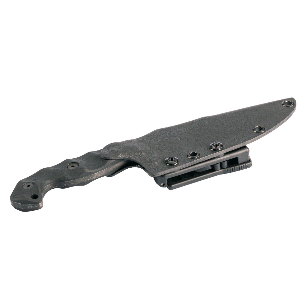 Stroup Knives TU1, Fixed Blade Knife, 4.5" Clip Point Blade, 1095 High Carbon Steel, 9.25" Overall Length, Acid Etched Finish, Black, G10 Handle, Includes Sheath