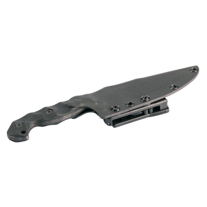 Stroup Knives TU1, Fixed Blade Knife, 4.5" Clip Point Blade, 1095 High Carbon Steel, 9.25" Overall Length, Acid Etched Finish, Black, G10 Handle, Includes Sheath