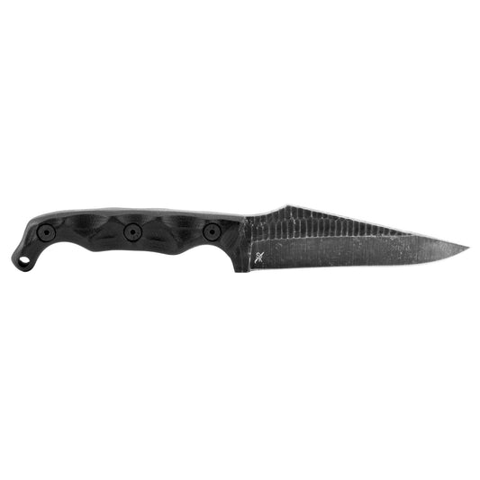 Stroup Knives TU2, Fixed Blade Knife, 4" Clip Point Blade, 1095 High Carbon Steel, 8.5" Overall Length, Acid Etched Finish, Black, G10 Handle, Includes Sheath