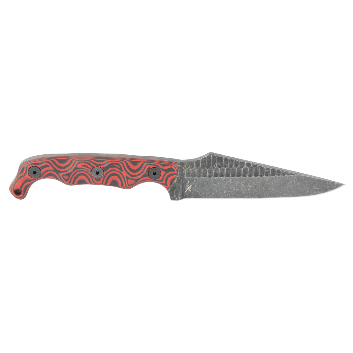 Stroup Knives TU2, Fixed Blade Knife, 4" Clip Point Blade, 1095 High Carbon Steel, 8.5" Overall Length, Acid Etched Finish, Black, Black and Red G10 Handle, Includes Sheath