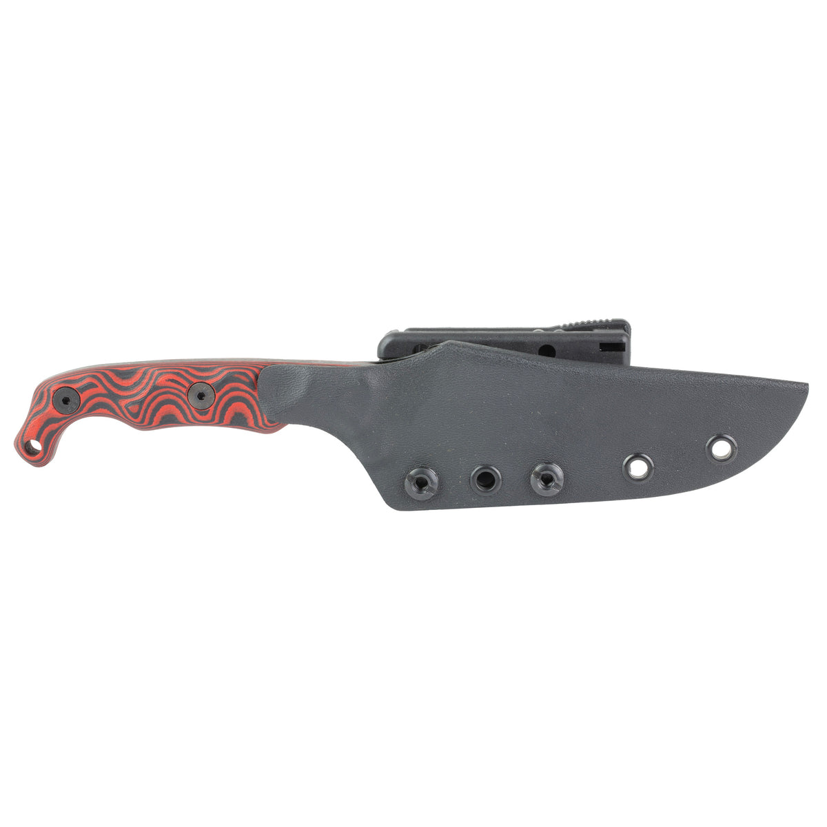 Stroup Knives TU2, Fixed Blade Knife, 4" Clip Point Blade, 1095 High Carbon Steel, 8.5" Overall Length, Acid Etched Finish, Black, Black and Red G10 Handle, Includes Sheath