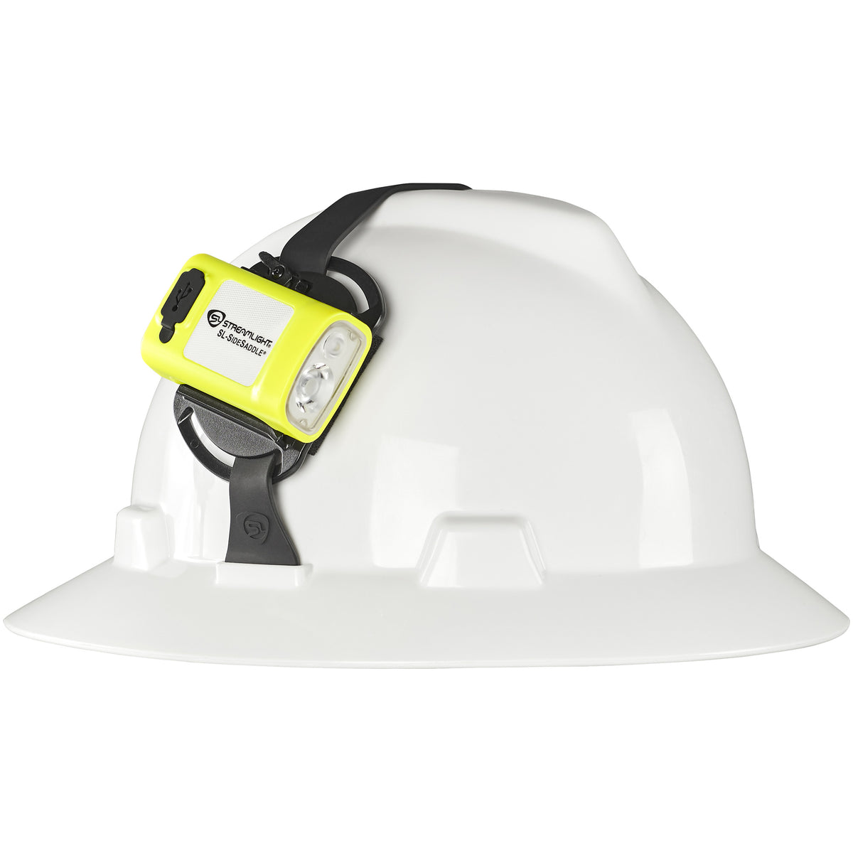 Streamlight SL- SideSaddle USB, Rechargeable Hat/Helmet Light, 400 Lumens, 4,250 Candela, Yellow, Includes Hard Hat Mount Kit and USB-C Charging Cable