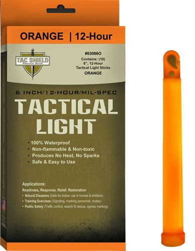 TAC Shield Tactical Light Stick 12 Hour 6" Orange 10pk