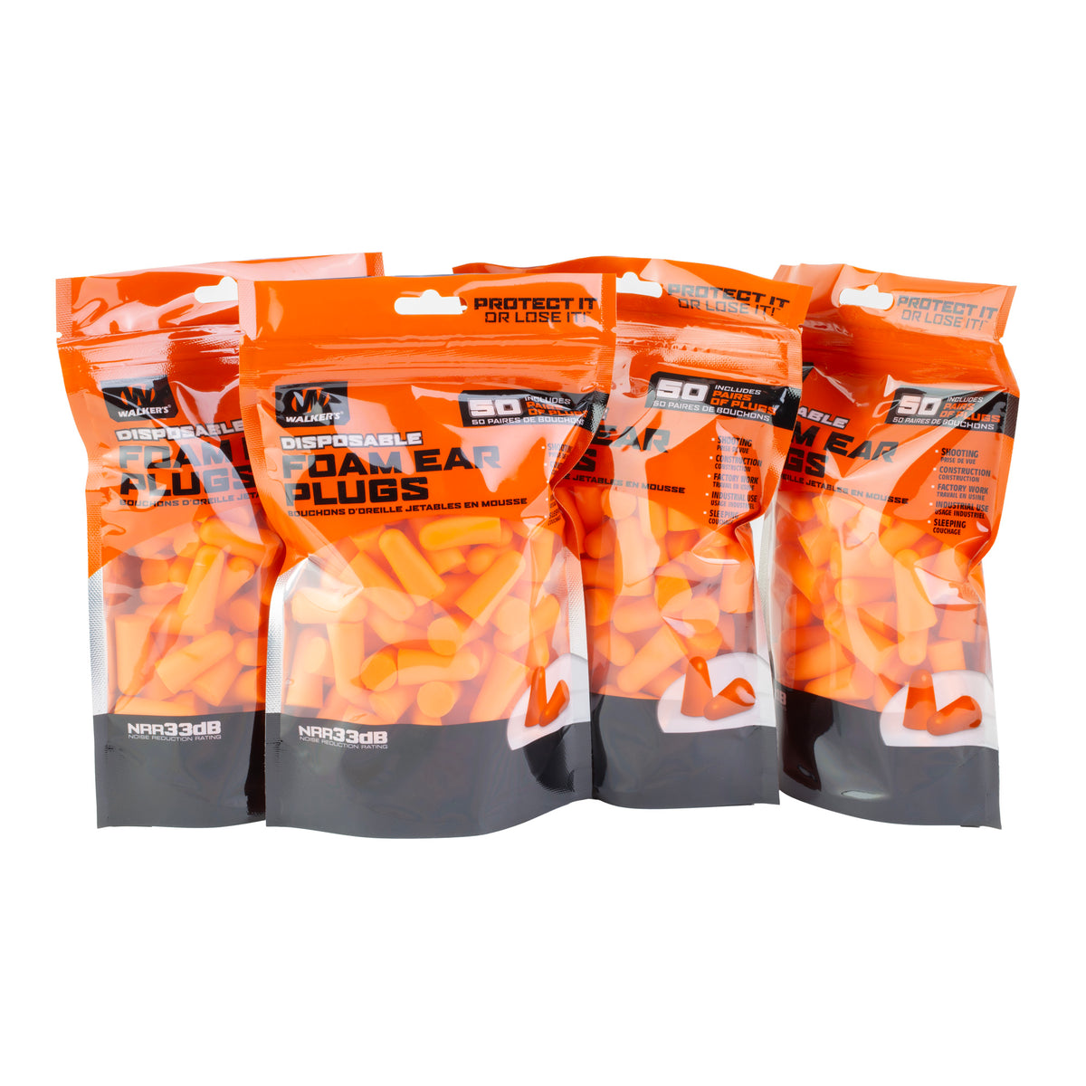 Walker's Foam Ear Plugs, NRR 30dB, 200 Count, Orange