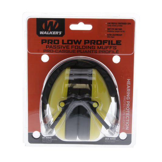 Walker's Low Profile Folding Muff, Earmuff, Folding Design, Yellow