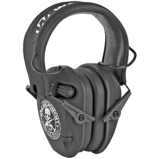 Walker's Razor, Freedom Slim Electronic Earmuff, 2nd Amendment Logo, Two Hi-Gain Omnidirectional Microphones, Low Noise/Frequency Tuned for Natural Sound Clarity, Hi-Def Sound Output w/ Audio Input Ja