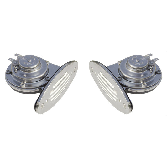 Schmitt Marine Mini Stainless Steel Dual Drop-In Horn w/Stainless Steel Grills High &amp; Low Pitch