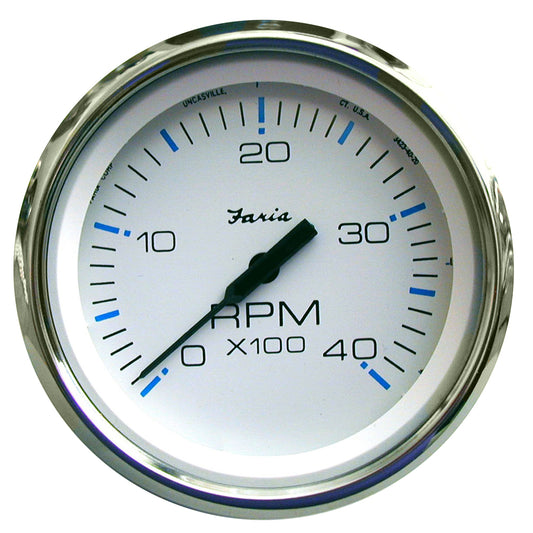 Faria Chesapeake White SS 4" Tachometer - 4000 RPM (Diesel)(Mechanical Takeoff &amp; Var Ratio Alt)