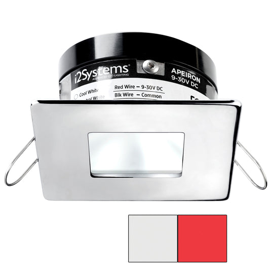 i2Systems Apeiron A503 3W Spring Mount Light - Square/Square - Cool White &amp; Red - Polished Chrome Finish