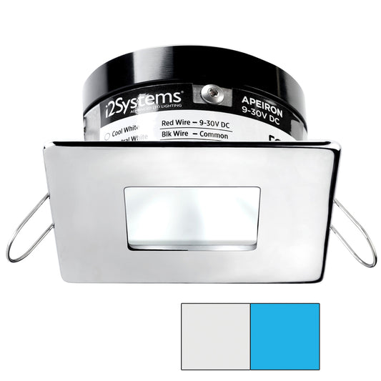 i2Systems Apeiron A503 3W Spring Mount Light - Square/Square - Cool White &amp; Blue - Polished Chrome Finish
