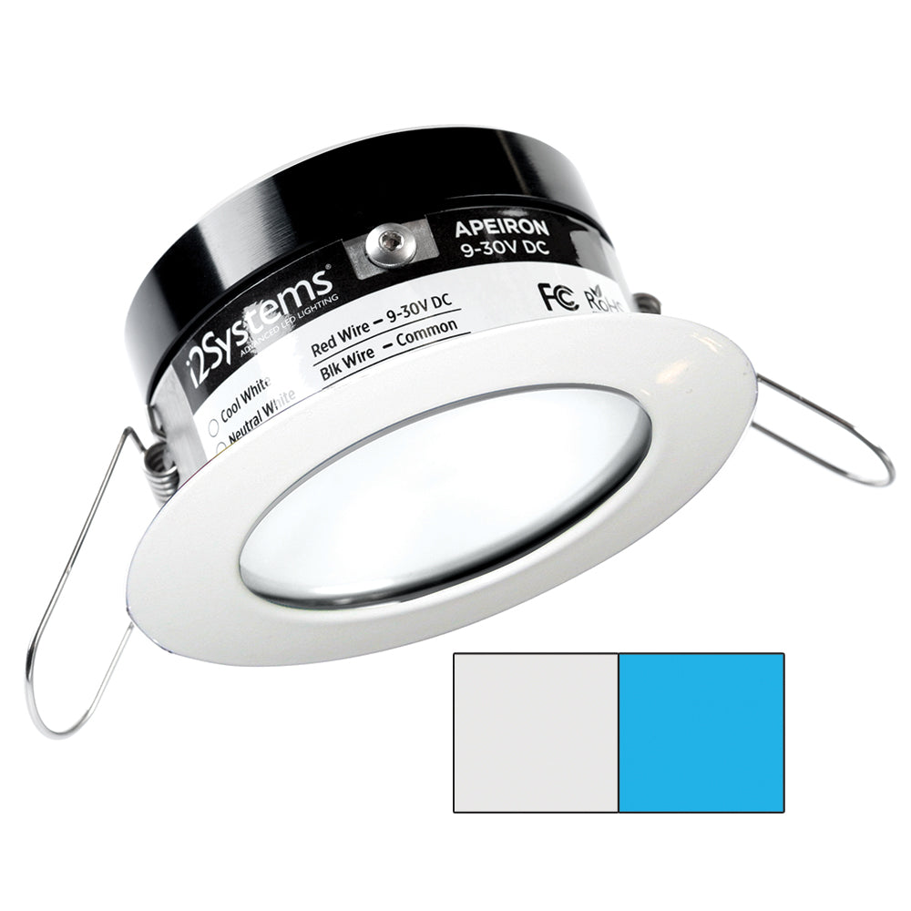 i2Systems Apeiron PRO A503 - 3W Spring Mount Light - Round - Cool White &amp; Blue - White Finish