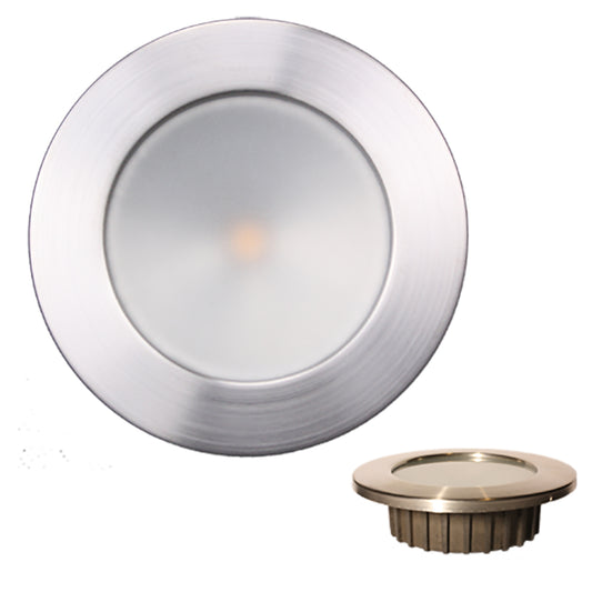 Lunasea &ldquo;ZERO EMI&rdquo; Recessed 3.5&rdquo; LED Light - Warm White, Blue w/Brushed Stainless Steel Bezel - 12VDC