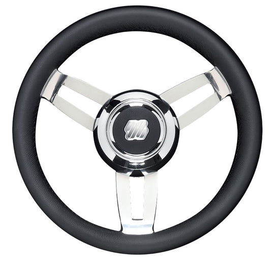 Uflex Morosini 13.8" Steering Wheel - Black Polyurethane w/Stainless Steel Spokes &amp; Chrome Hub