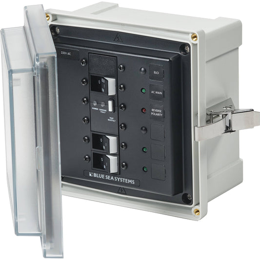 Blue Sea 3122 - SMS Panel Enclosure w/ELCI (16A) &amp; 2 Branch (8A) - 230V AC